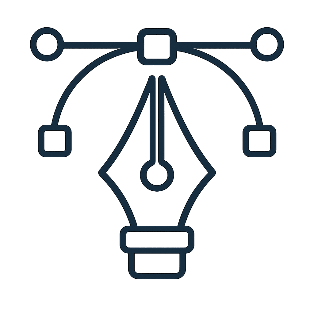 Create a premium minimal outline vector icon of a Bezier Pen Tool representing Graphic Design. IMPORTANT COMPOSITION: • The icon itself must occupy 98% of the canvas. • Almost touch the canvas edges while leaving only a 1–2% safe margin. • NO empty transparent padding around the icon. • Crop tightly to the icon. • The icon should appear oversized and dominant. • This is NOT a small centered icon. • Scale the icon until it nearly fills the entire 1024×1024 canvas. • Export with a tight bounding box. • The transparent canvas should contain almost no unused space. STYLE • Outline only • Stroke color #101C28 • Uniform 12px stroke • Rounded caps • Rounded joins • No fill • No gradients • No shadows • No glow • No texture OUTPUT • 1024×1024 PNG • Transparent background • Tight crop • No padding • Ready for direct WordPress upload Create a premium minimal outline vector icon of a Shield with a Star representing Brand Identity. STYLE: • Simple geometric outline icon • Modern UI icon • Stroke color: #101C28 • Uniform 12px stroke • Rounded line caps and joins • No fill • No gradients • No shadows • No glow • No texture • Transparent background LAYOUT: • PNG • 1024×1024 • Transparent canvas • Icon must occupy approximately 88–90% of the canvas. • Very small safe margin only. • Perfectly centered. OUTPUT: High-quality transparent PNG ready for direct use in a WordPress website.